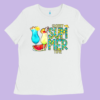 Sweet Summer Time Turquoise Yellow Ladies Tee Designed By Cowcowdesign
