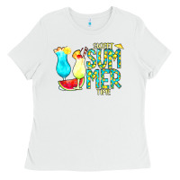 White sweet summer time turquoise yellow Ladies Tee - CowCowDesign