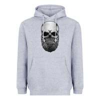 Heather Grey creepy bald and bearded skull for halloween & skeletons fans t shirt Heavyweight Hoodie - baoMotion