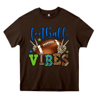 Chocolate Brown Football vibes green and blue Heavy Core Tee - HowdyJamesFarm