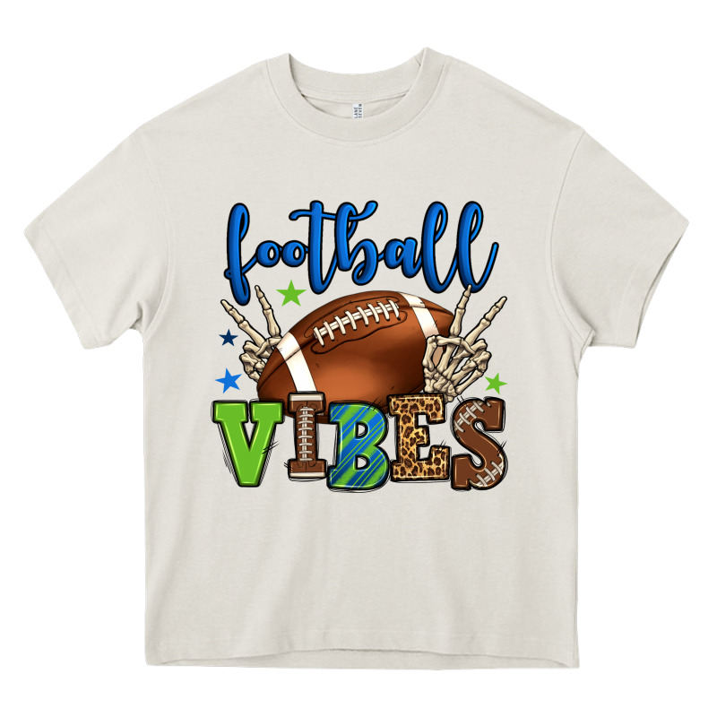 Football Vibes Green And Blue Heavy Core Tee by HowdyJamesFarm | Teevron