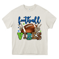 Cream Football vibes green and blue Heavy Core Tee - HowdyJamesFarm