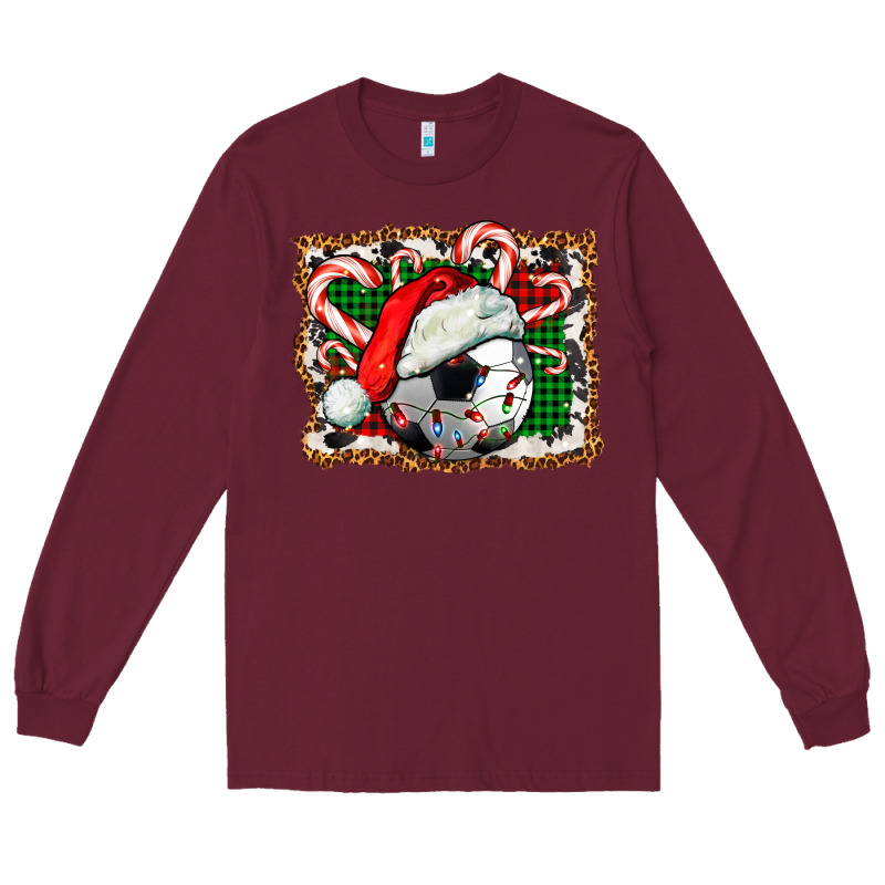 Soccer Ball Christmas With Hat And Candy Cane Long Sleeve Tee by FaDigitalArtStudio | Teevron