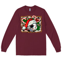 Burgundy Soccer Ball Christmas With Hat And Candy Cane Long Sleeve Tee - FaDigitalArtStudio
