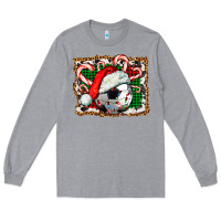 Heather Grey Soccer Ball Christmas With Hat And Candy Cane Long Sleeve Tee - FaDigitalArtStudio
