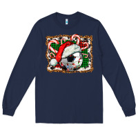 Navy Soccer Ball Christmas With Hat And Candy Cane Long Sleeve Tee - FaDigitalArtStudio