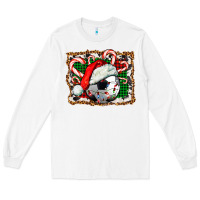 White Soccer Ball Christmas With Hat And Candy Cane Long Sleeve Tee - FaDigitalArtStudio