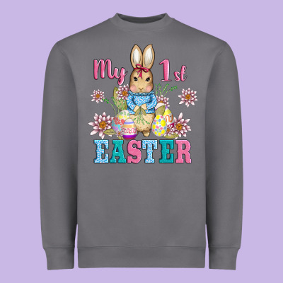 My First Easter With Baby Bunny And Eggs Heavyweight Sweatshirt Designed By Adodesignshop