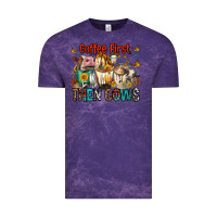 Cloud Purple Coffee First Then Cows Vintage Tee - FaDigitalArtStudio