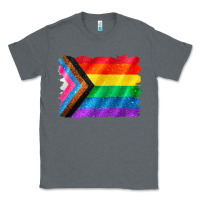 Charcoal Heather Pride flag background Classic Tee - CowGirlArtShop