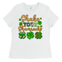White St. Patrick's Shake your shamrocks Ladies Tee - OliviaCreatesArt