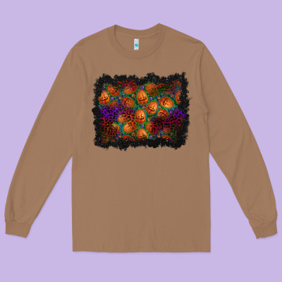 Halloween Pumpkin Background Long Sleeve Tee Designed By Bundleandbundleshop