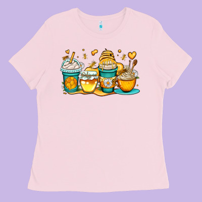 Honey Bee Coffee Cups Ladies Tee Designed By Oliviacreatesart