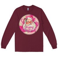 Burgundy Pink Merry Christmas Santa Long Sleeve Tee - FaDigitalArtStudio