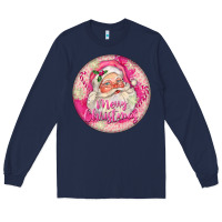 Navy Pink Merry Christmas Santa Long Sleeve Tee - FaDigitalArtStudio