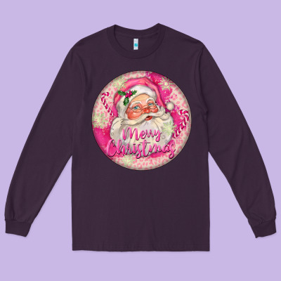 Pink Merry Christmas Santa Long Sleeve Tee Designed By Fadigitalartstudio