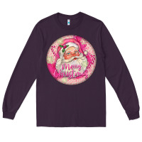 Plum Pink Merry Christmas Santa Long Sleeve Tee - FaDigitalArtStudio
