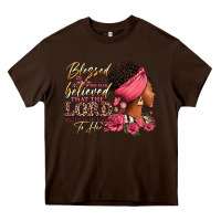 Chocolate Brown Blessed is she who has believed afro woman Heavy Core Tee - RanaPortraitStore