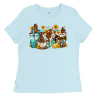 Baby Blue horses coffee cups Ladies Tee - OliviaCreatesArt