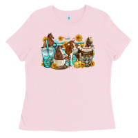 Bubblegum Pink horses coffee cups Ladies Tee - OliviaCreatesArt