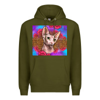 Army Green purple glitter roses sphynx cat Premium Hoodie - LillyAllenDesigns