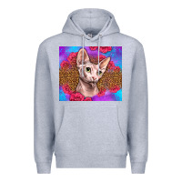 Heather Grey purple glitter roses sphynx cat Premium Hoodie - LillyAllenDesigns