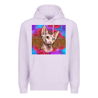 Lilac purple glitter roses sphynx cat Premium Hoodie - LillyAllenDesigns