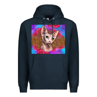 Navy purple glitter roses sphynx cat Premium Hoodie - LillyAllenDesigns