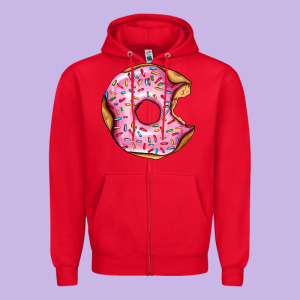 Pink Strawberry Donut Zipper Hoodie Designed By Adodesignshop