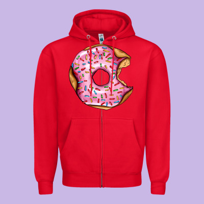 Pink Strawberry Donut Zipper Hoodie Designed By Adodesignshop