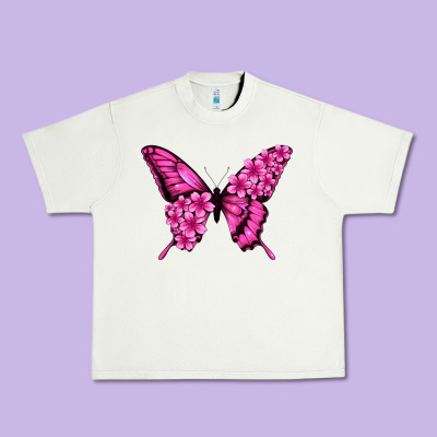 Floral Pink Butterfly Urban Heavy Tee Designed By Jasminsmagicworld