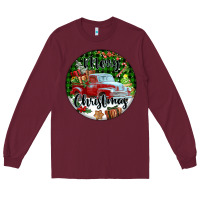 Burgundy Merry Christmas Truck Long Sleeve Tee - FaDigitalArtStudio