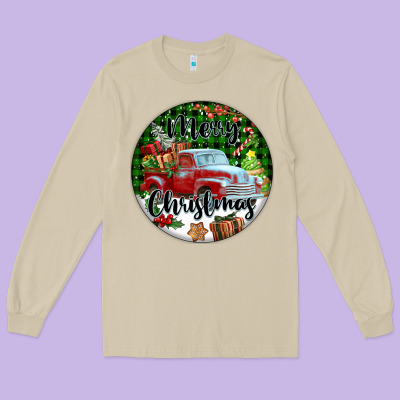Merry Christmas Truck Long Sleeve Tee Designed By Fadigitalartstudio