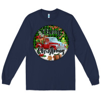 Navy Merry Christmas Truck Long Sleeve Tee - FaDigitalArtStudio