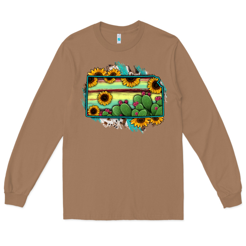 Kansas Map Sunflower Catus Serape Long Sleeve Tee by RanaPortraitStore | Teevron