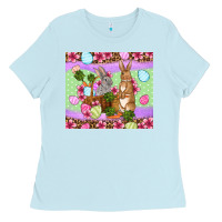 Baby Blue Easter eggs bunnys basket Ladies Tee - OliviaCreatesArt