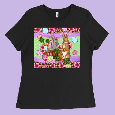 Easter Eggs Bunnys Basket Ladies Tee Designed By Oliviacreatesart