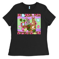 Black Easter eggs bunnys basket Ladies Tee - OliviaCreatesArt