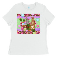 White Easter eggs bunnys basket Ladies Tee - OliviaCreatesArt