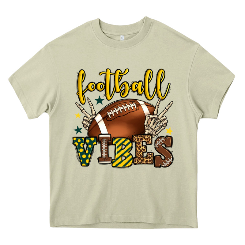 Football Vibes Yellow And Green Team Color Heavy Core Tee by HowdyJamesFarm | Teevron