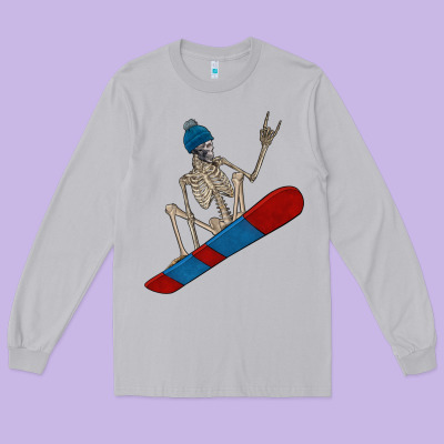 Skeleton Snowboard Long Sleeve Tee Designed By Fadigitalartstudio