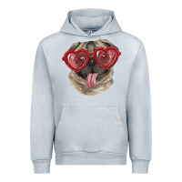 Heather Grey Pug with love glasses Urban Hoodie - RanaPortraitStore