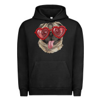 Pigment Black Pug with love glasses Urban Hoodie - RanaPortraitStore