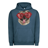 Pigment Midnight Navy Pug with love glasses Urban Hoodie - RanaPortraitStore