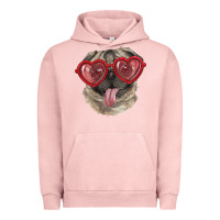 Pigment Salmon Pug with love glasses Urban Hoodie - RanaPortraitStore