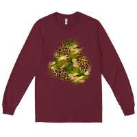 Burgundy camouflage and leopard patch  3 Long Sleeve Tee - BundleAndBundleShop