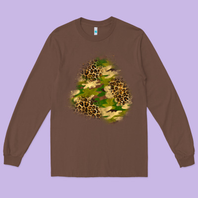 Camouflage And Leopard Patch  3 Long Sleeve Tee Designed By Bundleandbundleshop