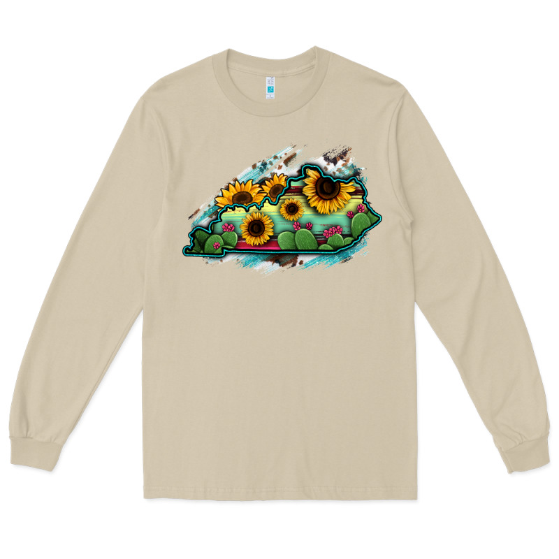 Kentucky Map Sunflower Cactus Serape Long Sleeve Tee by RanaPortraitStore | Teevron