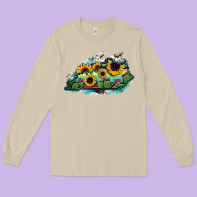 Kentucky Map Sunflower Cactus Serape Long Sleeve Tee Designed By Ranaportraitstore
