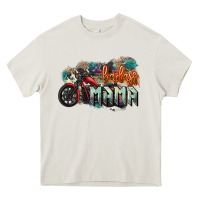 Cream Badass Mama motorcycle Heavy Core Tee - HowdyJamesFarm